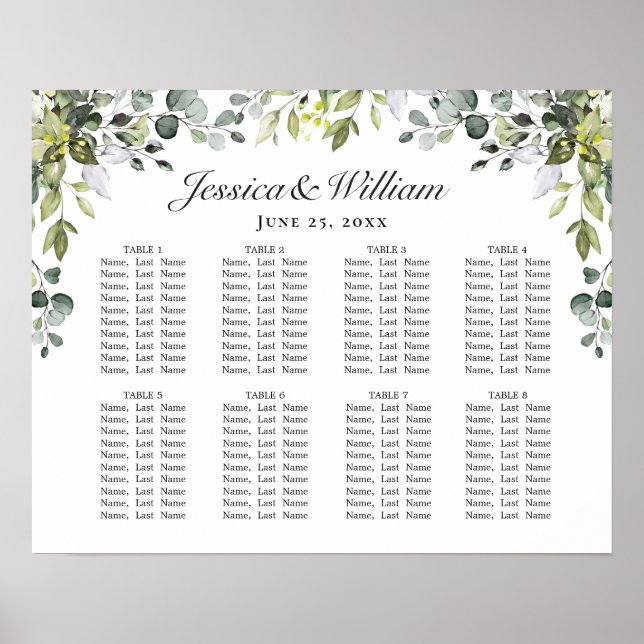 Eukalyptus Floral 8 Tische Hochzeitssaison CHARTA Poster (Vorne)