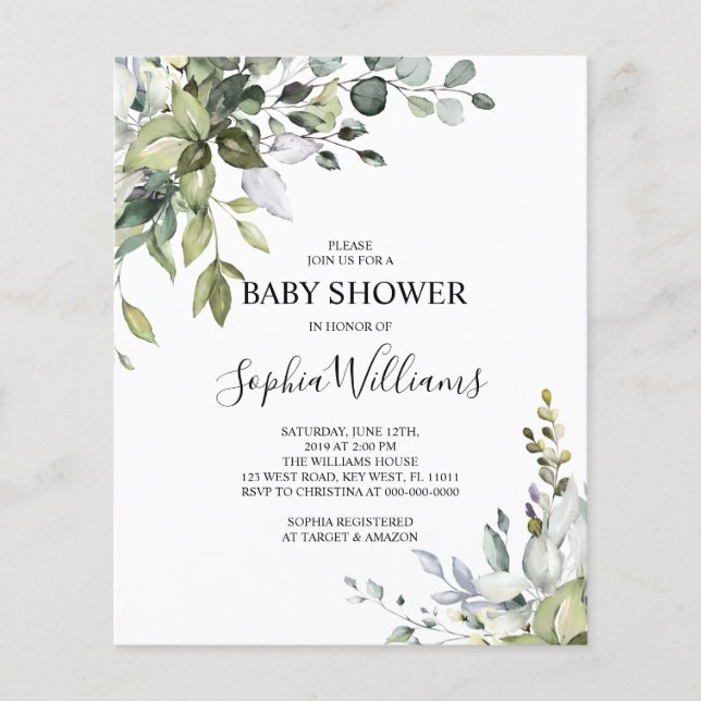 Eukalyptus Floral Baby Dusche Einladung (Vorderseite)