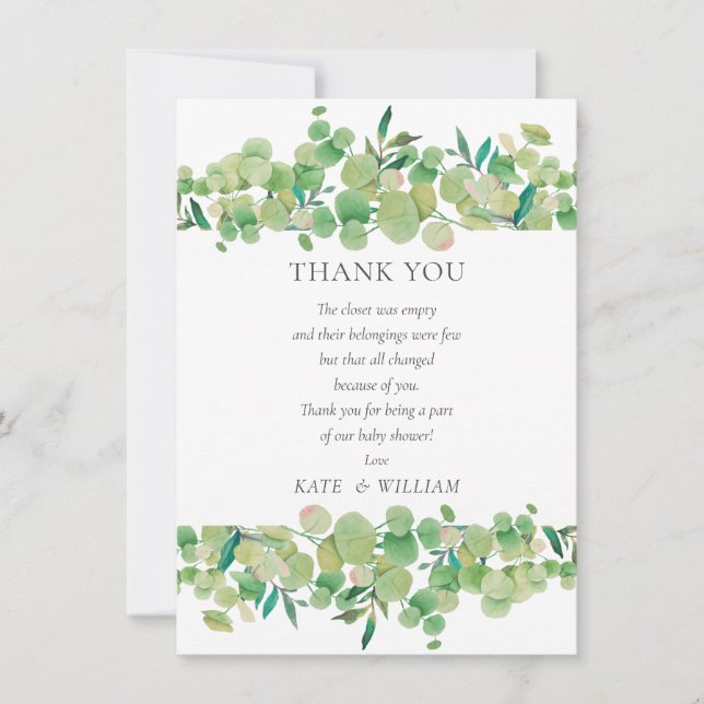 Eukalyptus Floral Baby Showroom Danke, Gedicht Dankeskarte (Vorderseite)