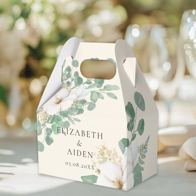 Eukalyptus Floral Beige Wedding Collection Geschenkschachtel (Eucalyptus Floral Beige Wedding Collection Favor Boxes with your name and  date.)
