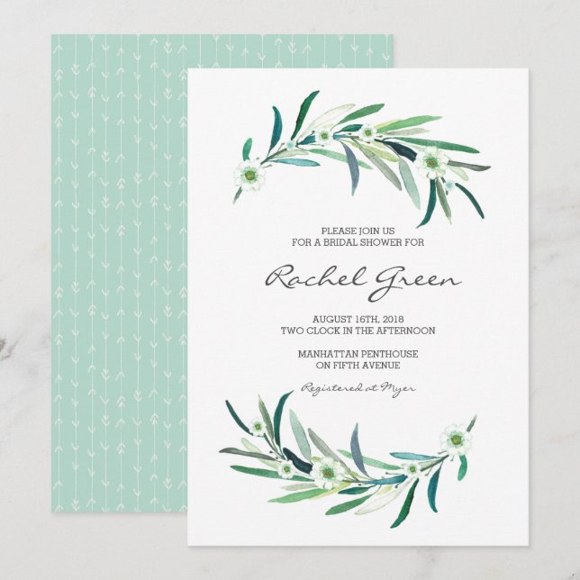 Eukalyptus floral Bridal Dusche Einladung (Vorne/Hinten)