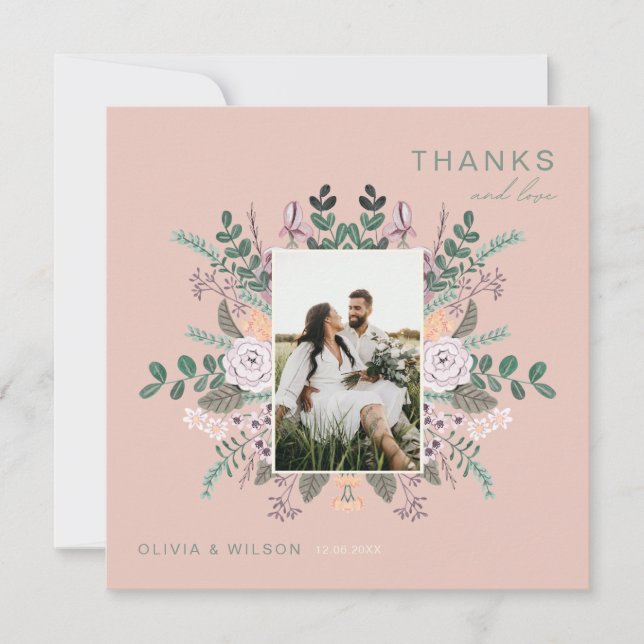 Eukalyptus Floral chic boho grün vielen Dank Einladung (Vorderseite)