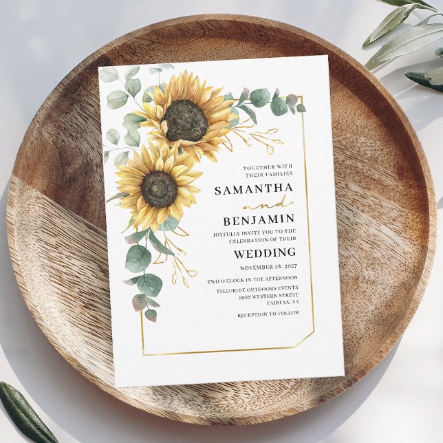 Eukalyptus floral einladung (Floral Sunflower Eucalyptus First Names Wedding Invitation)