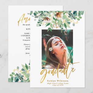 Eukalyptus Floral Elegante Gold Script Abschluss Ankündigung