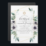 Eukalyptus Floral Geometric Bat Mitzvah Magneteinladung<br><div class="desc">Trendy eucalyptus grün und Mohn Blume in Pastelltönen fledermassen mitzvah magnetische Einladung mit goldenem geometrischem Rahmen und eleganter Handschrift Typografie.</div>
