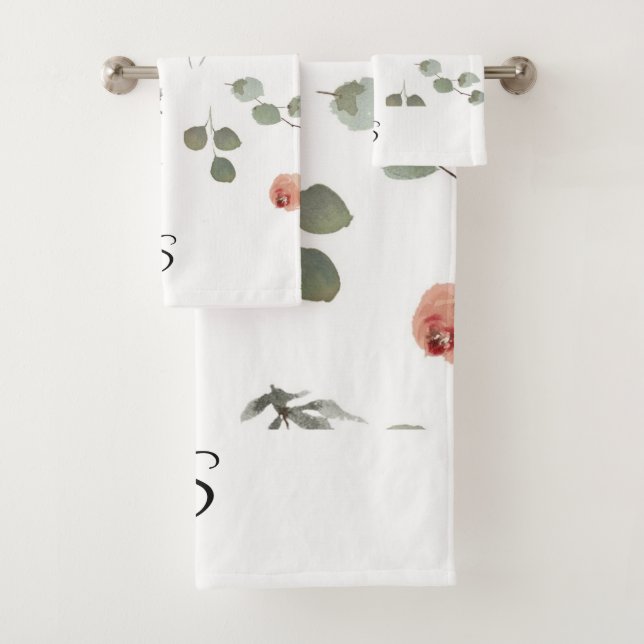 Eukalyptus Floral Leaf Monogramm Badhandtuch Set (Insitu)