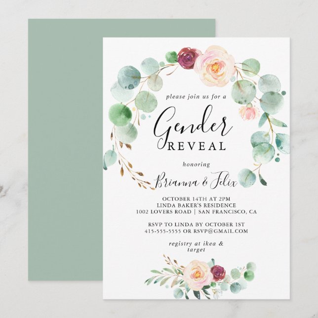 Eukalyptus floral Party Einladung (Vorne/Hinten)