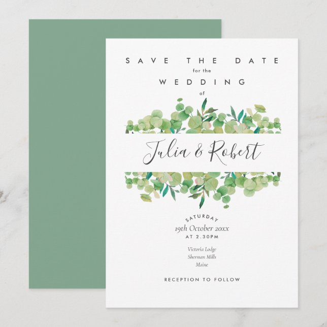Eukalyptus Floral Save the Date Einladung (Vorne/Hinten)