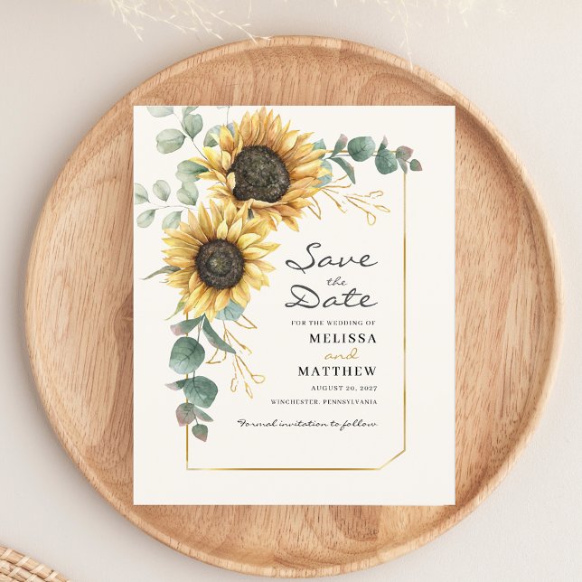 Eukalyptus floral Save the Date Flyer (Watercolor Sunflower Script Wedding Save the Date Announcement)