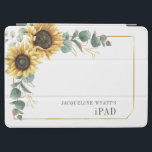 Eukalyptus Floral Sunflower Geometric iPad Air Hülle<br><div class="desc">Blumenschrift Eukalyptus Sonnenblumendecke für Ihre wertvollen Besitzungen. Mit einem schönen rustikalen Blumenstrauß,  geometrischen Golffekten,  mit modernen,  einfachen Typografie. TIPP: Passende Hochzeitssuite-Karten wie UAWG,  Hochzeitsfeiern,  Banner,  Tapisserien,  Geschenketiketten,  Schilder und andere Hochzeitsgeschenke und Goodies sind in der folgenden Kollektion mit diesem Design erhältlich.</div>