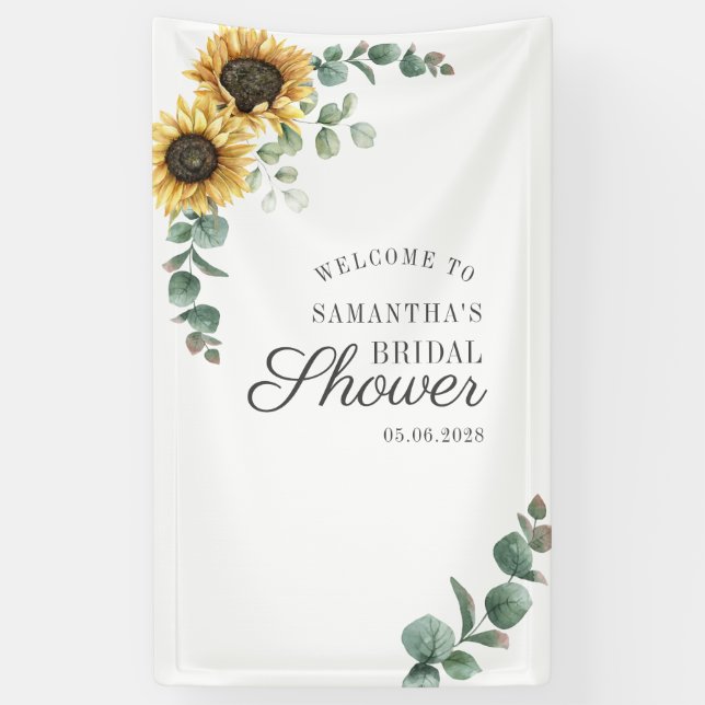 Eukalyptus Floral Sunflower Script-Brautparty Banner (Vertikal)