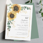 Eukalyptus Floral Sunflower zum 60. Geburtstag Einladung<br><div class="desc">Eukalyptus Sonnenblume Blumenschrift 60. Geburtstag Einladung können Sie leicht mit Ihren Party-Details,  indem Sie auf die Schaltfläche "Personalisieren". Mit leuchtend gelben Blumen und Grün sukkulent mit einem geometrischen Rahmen aus Goldfolie und modernen Typografie</div>