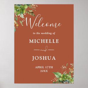 Eukalyptus Floral Terracotta Hochzeit Begrüßung Poster