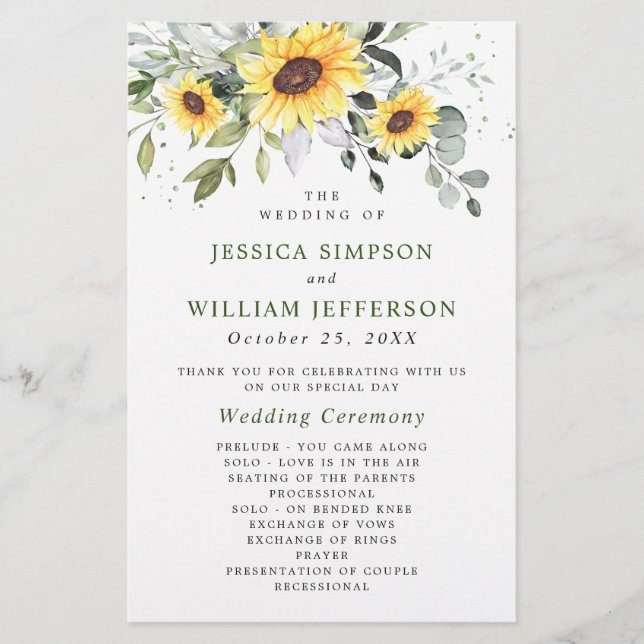 Eukalyptus Floral Wedding Ceremony Program (Vorderseite)