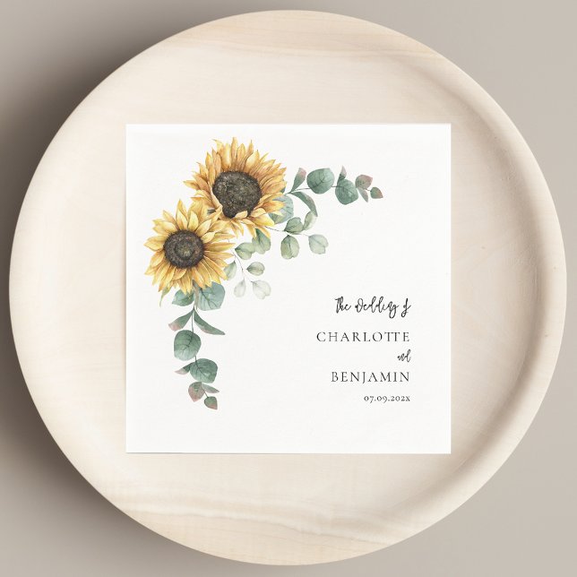 Eukalyptus floral Wedding Paper Serviette (Sunflower Eucalyptus Floral Wedding Paper Napkins)