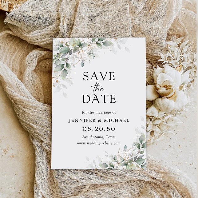 Eukalyptus Floral Wedding Save the Date Cards (Von Creator hochgeladen)