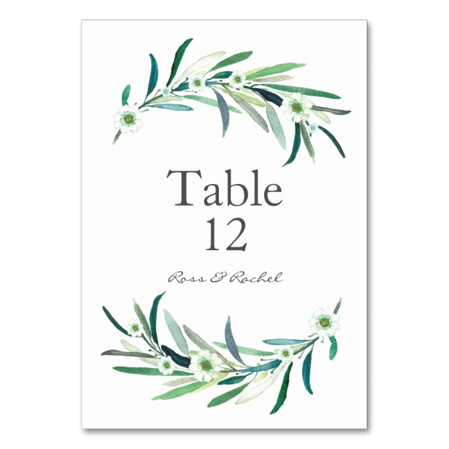 Eukalyptus Floral Wedding table cards Tischnummer (Vorderseite)