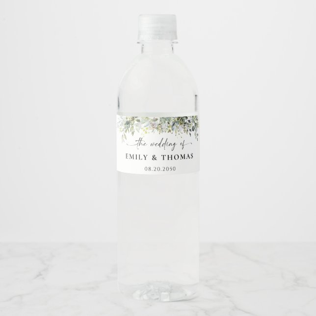 Eukalyptus Floral Wedelwasser Flasche Etikett (Vorderseite)