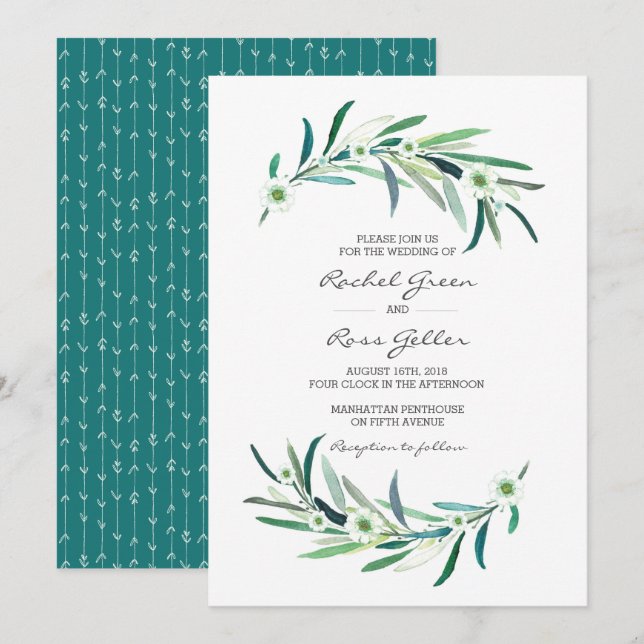 Eukalyptus florale Aquarellfarben Hochzeit Einladu Einladung (Vorne/Hinten)