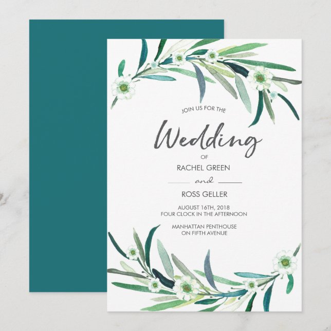 Eukalyptus florale Aquarellfarben Hochzeit Einladu Einladung (Vorne/Hinten)