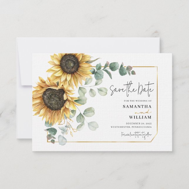 Eukalyptus florale Hochzeit Sonnenblumen Sichern D Mitteilungskarte (Vorderseite)