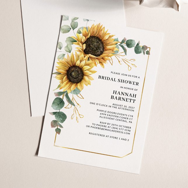 Eukalyptus florales Brautparty Einladung (Sunflower Eucalyptus Geometric Bridal Shower Invitation)