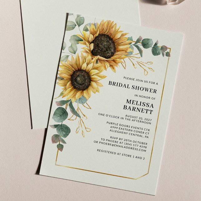 Eukalyptus florales Brautparty lädt (Floral Sunflowers Watercolor Eucalyptus Geometric Bridal Shower Invitation)
