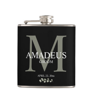 Eukalyptus Florals Monogram Groom Flachmann