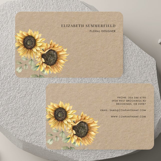 Eukalyptus Florist eine blühende Blüte Visitenkarte (Watercolor Sunflower Eucalyptus Florist Business Card)