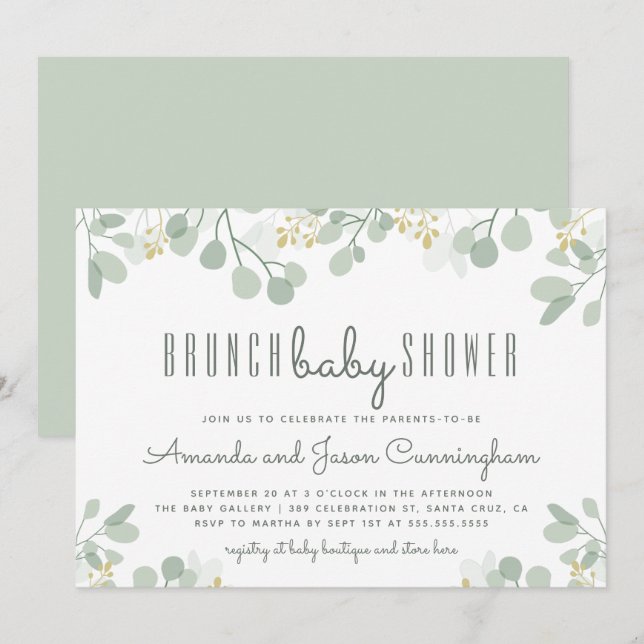 Eukalyptus Foliage Babydusche Brunch Einladung (Vorne/Hinten)