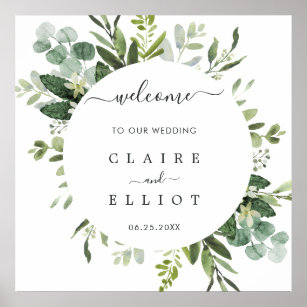 Eukalyptus Foliage Circle Frame Wedding Willkommen Poster
