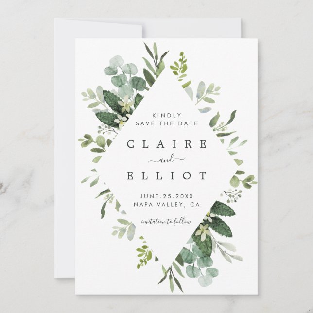 Eukalyptus Foliage Diamant Rahmen Save the Date (Vorderseite)