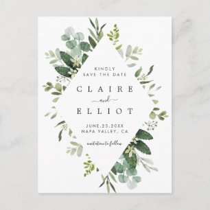 Eukalyptus Foliage Diamant Rahmen Save the Date Ankündigungspostkarte