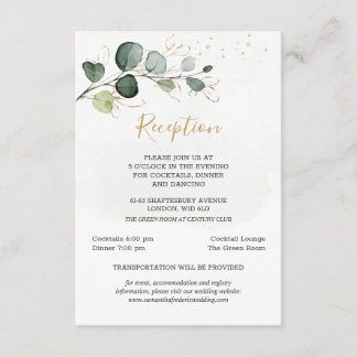 Eukalyptus Foliage Gold Blätter Hochzeitsempfang Begleitkarte