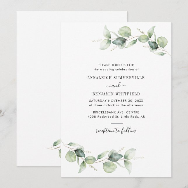 Eukalyptus Foliage Greenery Rustikale Hochzeit Einladung (Vorne/Hinten)