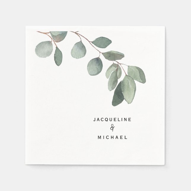Eukalyptus Foliage Hochzeitsstimmung Moderner Cock Serviette (Vorderseite)