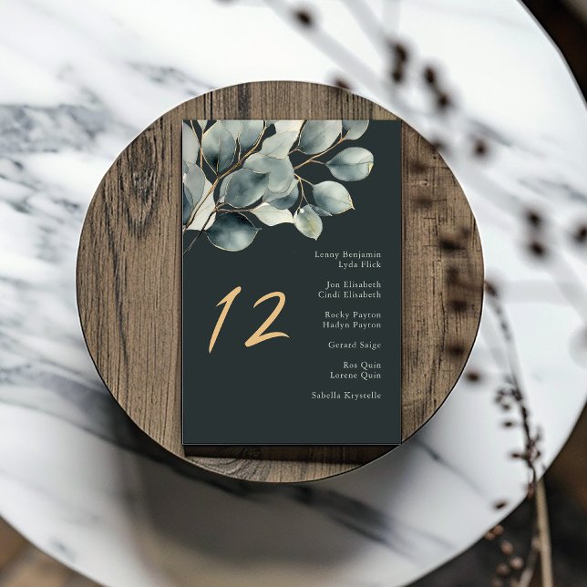 Eukalyptus Foliage Hochzeitstichtafel Einladung (Eucalyptus branch pretty leaves wedding table number seating chart card)