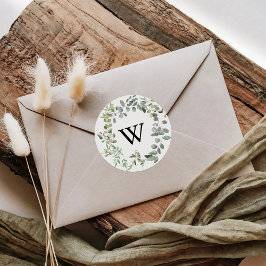 Eukalyptus Foliage Monogram Wedding Umschlag Aufkl Runder Aufkleber