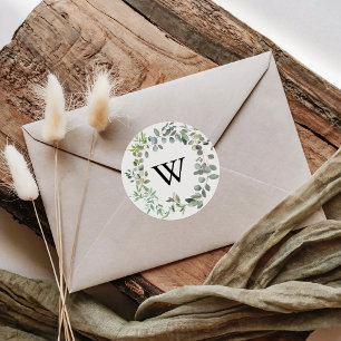 Eukalyptus Foliage Monogram Wedding Umschlag Aufkl Runder Aufkleber
