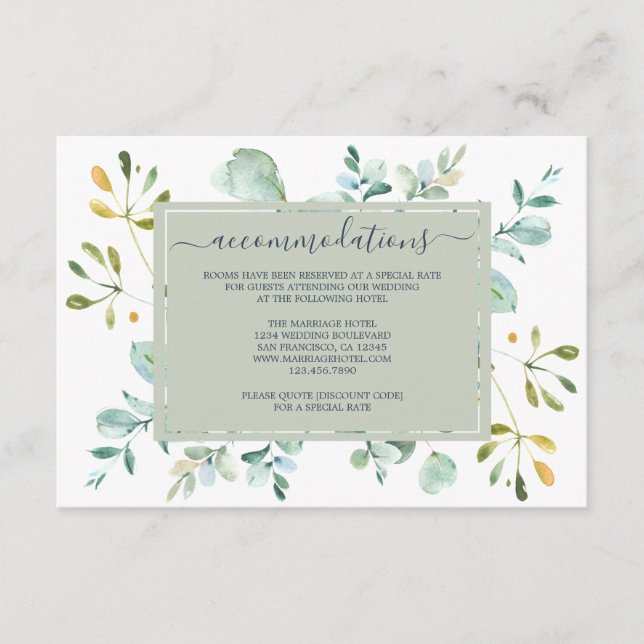 Eukalyptus Foliage Navy Botanische Hochzeit Begleitkarte (Vorderseite)