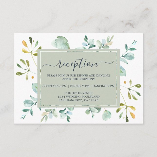 Eukalyptus Foliage Navy Botanische Hochzeit Begleitkarte (Vorderseite)