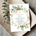 Eukalyptus foliage pink elegante Mädchen Taufe Einladung<br><div class="desc">For more advanced customization of this design,  simply select the "Customize It" button above!</div>