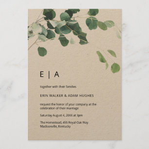 Eukalyptus foliage Rustic Kraft Initials Wedding Einladung