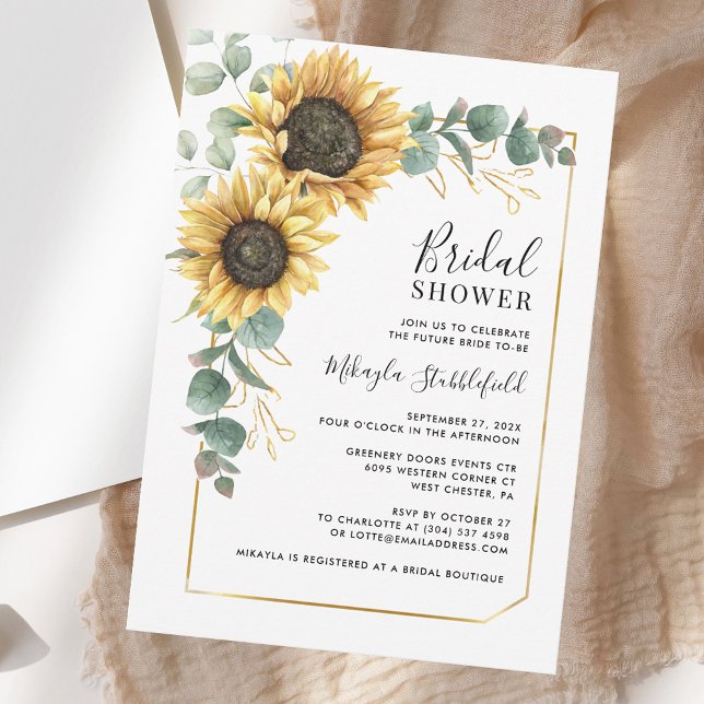 Eukalyptus Foliage Sonnenblume Blumendusche Einladung (Watercolor Eucalyptus Sunflower Floral Bridal Shower Invitation)