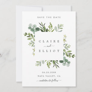 Eukalyptus Foliage Square Frame Save the Date Kart