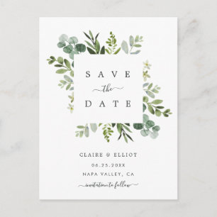 Eukalyptus Foliage Square Rahmen Save the Date Ankündigungspostkarte