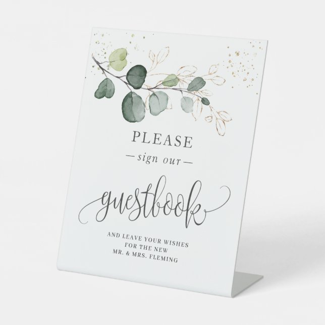 Eukalyptus Foliage Unterschrift Unsere Gästebuche Sockelschild (Vorderseite)