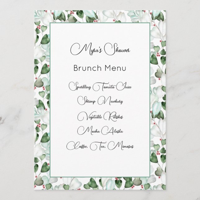 Eukalyptus Foliage Watercolor Menu Card Menükarte (Vorderseite)