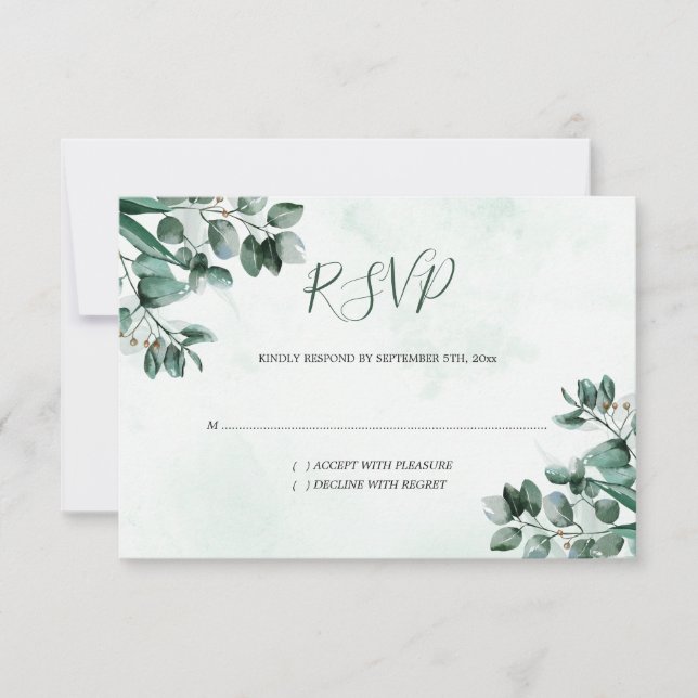 Eukalyptus Foliage Watercolor Wedding RSVP Card Karte (Vorderseite)