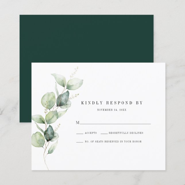 Eukalyptus Foliage Wedding RSVP Response Card (Vorne/Hinten)
